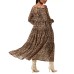  Women’s Ciri Printed Split-Neck Dress, Brown Yellow Ditsy, XS