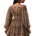  Women’s Ciri Printed Split-Neck Dress, Brown Yellow Ditsy, XS