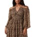  Women’s Ciri Printed Split-Neck Dress, Brown Yellow Ditsy, XS