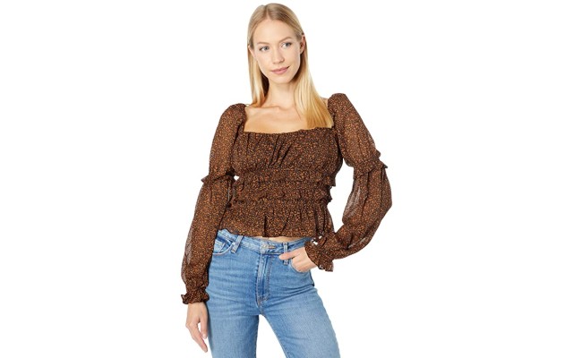  Womens Fairfield Printed Square-Neck Tops, Black Rust Ditsy, Medium