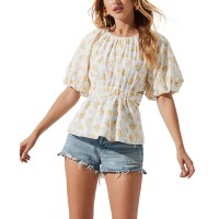 Astr the Label Women’s Vendetti Cotton Top, Yellow Floral, Large