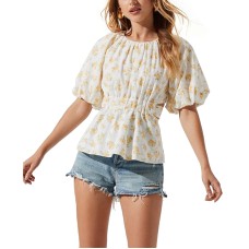 Astr the Label Women’s Vendetti Cotton Top, Yellow Floral, Large