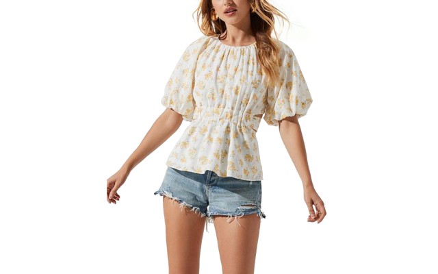  Women’s Vendetti Cotton Top, Yellow Floral, Large