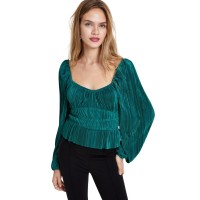Astr The Label Women’s Ziva Pleated Balloon-Sleeve Top, Hunter Green, XS