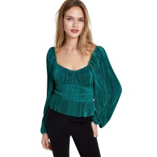 Astr The Label Women’s Ziva Pleated Balloon-Sleeve Top, Hunter Green, XS