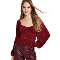 Astr The Label Women’s Ziva Pleated Balloon-Sleeve Top, Wine, Large