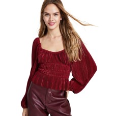 Astr The Label Women’s Ziva Pleated Balloon-Sleeve Top, Wine, Large