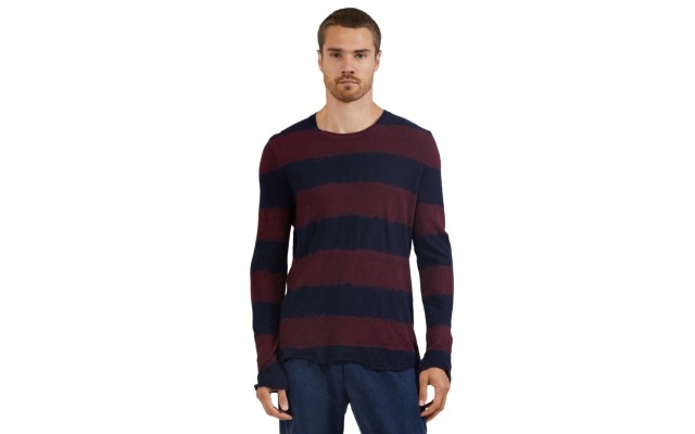  Mens Slub Jersey Long Sleeve Destroyed Wash Tee, Burgundy, Large
