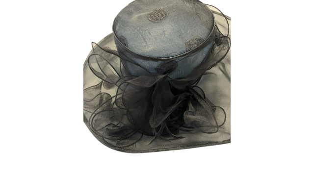  Organza Dot Widebrim Hat, Black