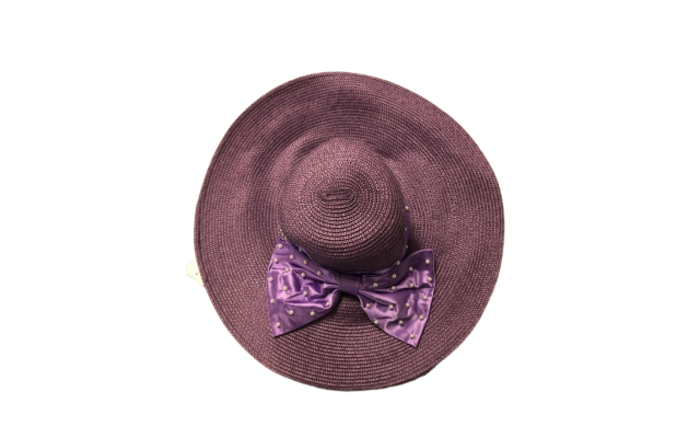  Pearl Big Bow Widebrim Hat, Purple
