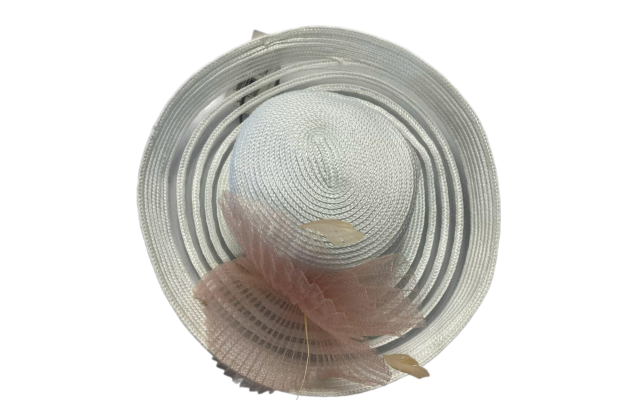  Sheer Brim Romantic Profile Hat, White