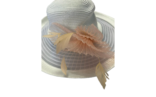  Sheer Wide Brim Hat, White, One Size
