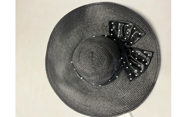 , Wide Brim Elegant Bow Hat, Black