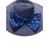 August Hat  Pearl Big Bow Wide Brim (Blue, One Size)