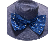 August Hat  Pearl Big Bow Wide Brim (Blue, One Size)