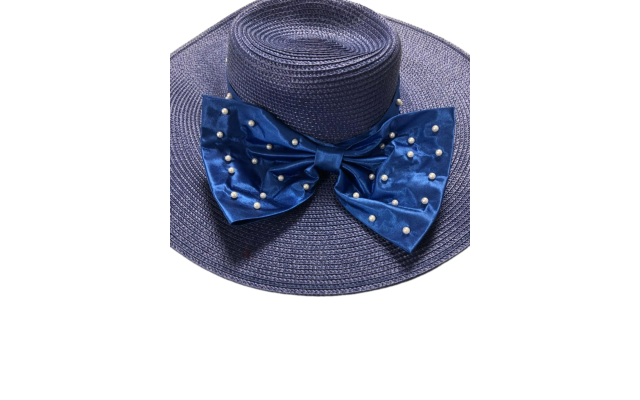   Pearl Big Bow Wide Brim (Blue, One Size)