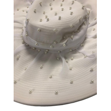 August Hat White Pearl Widebrim Hat Church Derby Ornate One Size