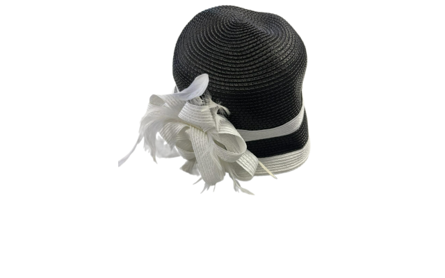 s Hibiscus Cloche Hat, Black/White, One Size