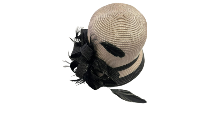 s Hibiscus Cloche Hat, One Size, Cream/Black