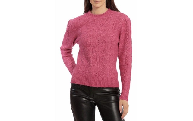  Women’s Cable-Knit Pullover Sweater, Fuschia, Medium