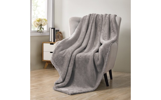  Antimicrobial Grey Solid Polyester Throw, Gray, 50″ x 60″
