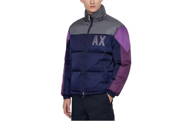  Mens Bold Colorblock Logo Jacket, Purple/Gray, X-Large