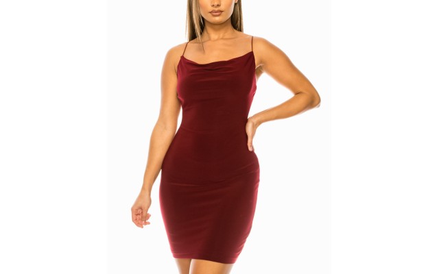 B Darlin Juniors’ Cowlneck Slip Dress, Dark Red/XL