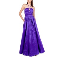 B Darlin Juniors’ Halter-Tie Taffeta Gown Dress, Purple, 1/2