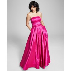 B. Darlin Juniors’ Strapless Stretch Taffeta Ball Gown Dress, Pink, 5/6