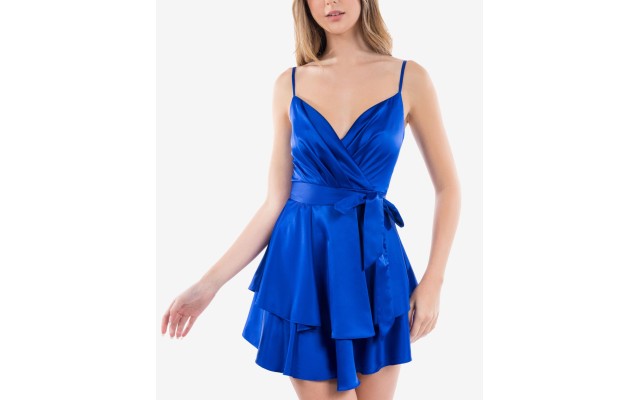 B Darlin Juniors Surplice A-line Dress, Royal Blue, 17-18