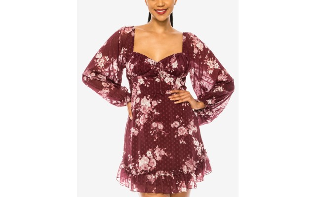 B Darlin Womens Juniors’ Emma Sweetheart-Neck Dress, Wine/7-8