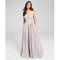 B Darlin Womens Juniors’ Off-The-Shoulder Glitter Gown, Light Pink/0