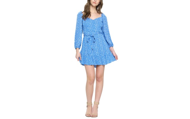 B Darlin Womens Juniors’ Printed A-Line Dress, Light Blue/7-8