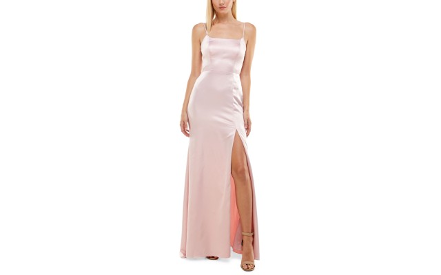  Women’s Strappy Side-Slit Gown Dress, Pink, 5/6