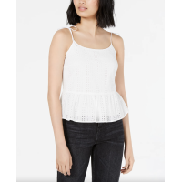 Bar III Eyelet-Lace Peplum Top(White/XXS)