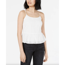 Bar III Eyelet-Lace Peplum Top(White/XXS)
