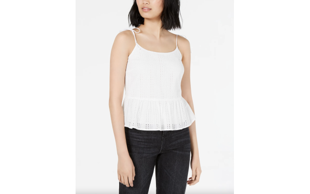  Eyelet-Lace Peplum Top(White/XXS)