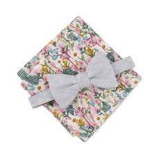 Bar III Men’s Chambray Bow Tie & Floral Pocket Square, Grey