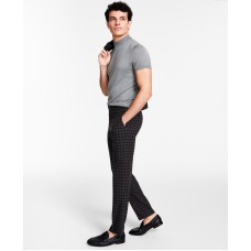 Bar III Men’s Slim-Fit Check Suit Pants, Brown, 29×30
