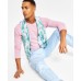  Men’s Slim-Fit Floral-Print Suit Vest, Blue/Pink, Large