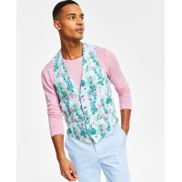 Bar III Men’s Slim-Fit Floral-Print Suit Vest, Blue/Pink, Large