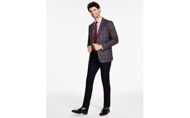  Men’s Slim-Fit Knit Sport Coat, Brown, 40L