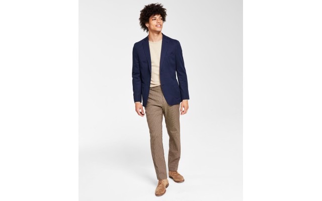  Men’s Slim-Fit Navy Solid Knit Blazer, Navy, 36S