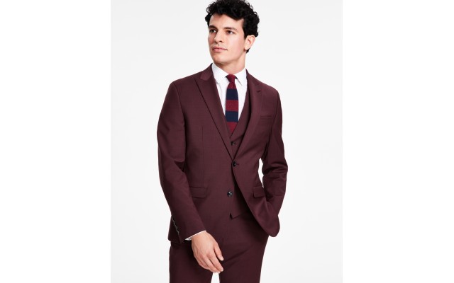  Men’s Slim-Fit Suit Jacket,Burgundy, 38L