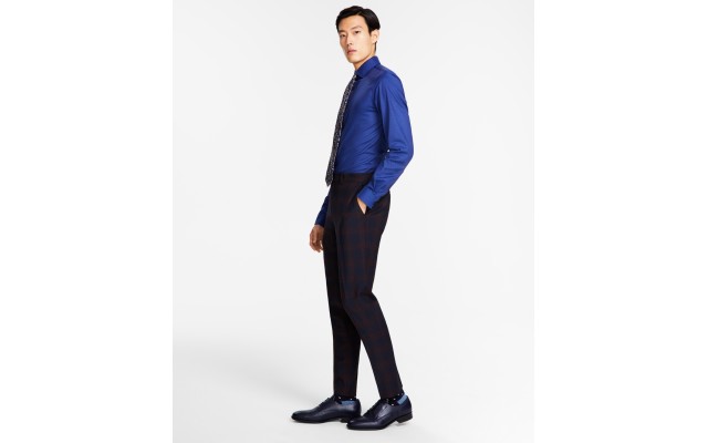  Men’s Slim-Fit Suit Pant, Burgudy/Blue, 30×32