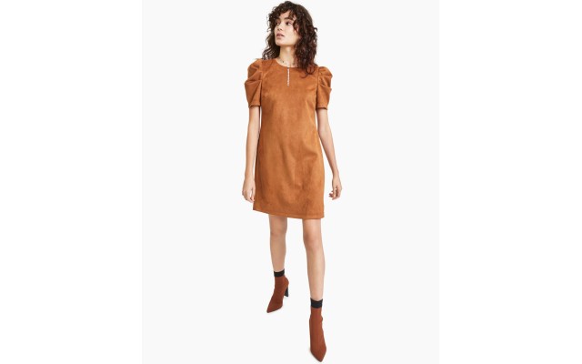  Women’s Faux Suede Sheath Dress, Camel, Medium