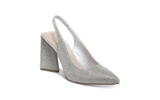  Womens Silver Cushioned Arrica Pointed Toe Sculpted Heel Slip On Dress Pumps, 8M