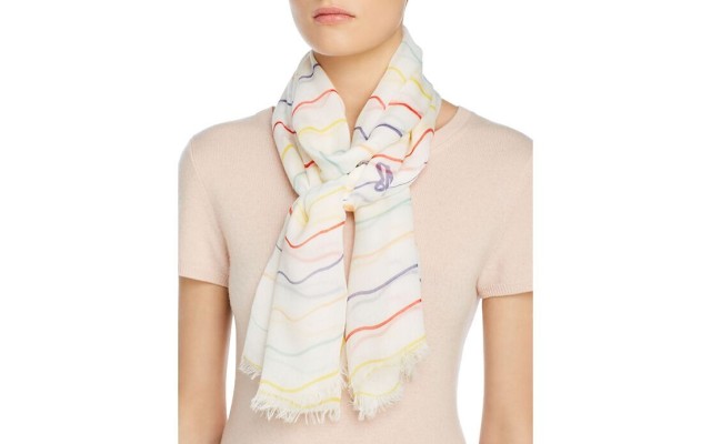  Squiggle Stripe Wrap Scarf, White