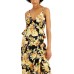  Womens Floral-Print Midi Dress, Yellow/M