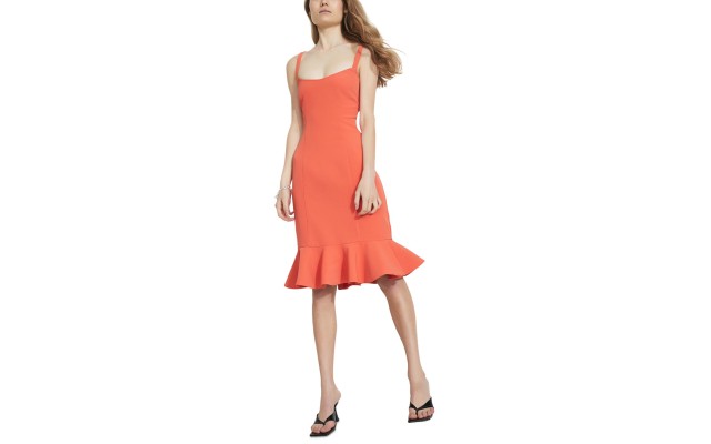  Womens Gigi Ruffle Hem Sheath Dress, Orange/S